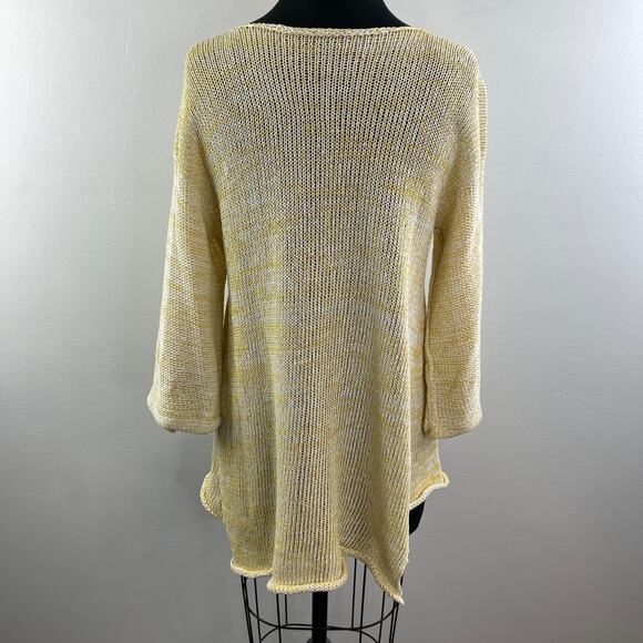 SKIFO SKIF White Yellow Knit Rolled Hem 3/4 Sleeve Pullover High Low Sweater - Picture 5 of 6
